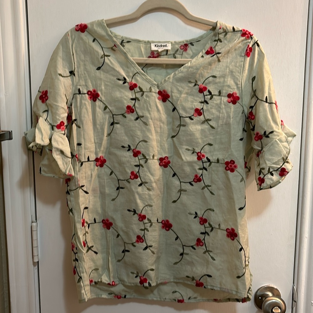 Kindred Embroidered Floral Top with Ruffle Sleeves